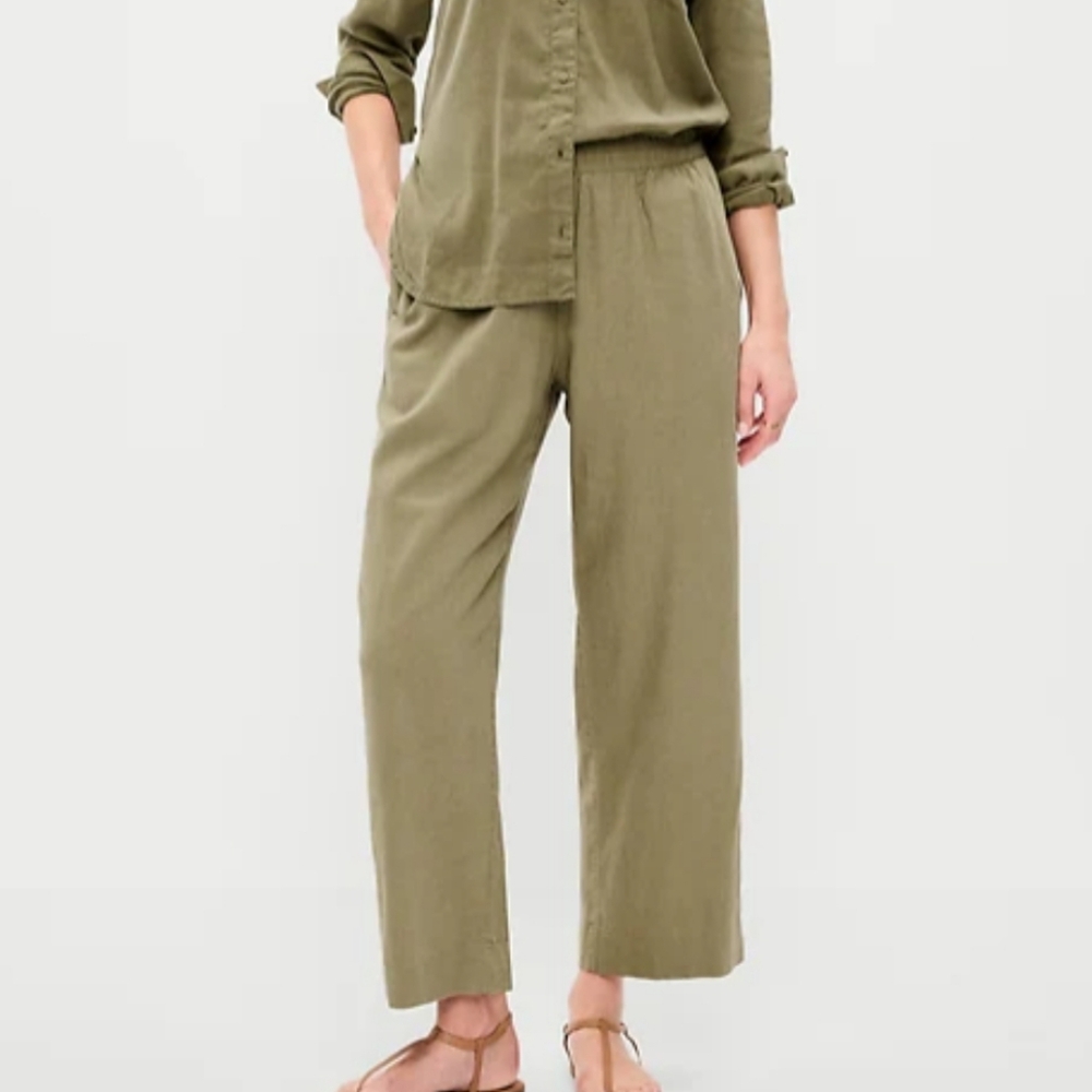 Old Navy High Waisted Linen Blend Straight Ankle Pants Green XS